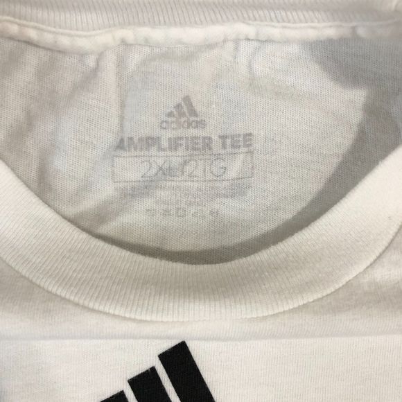 Adidas Shirt Men 2XLarge White Basketball Logo Spell Out Crew Neck‎ Sportswear - Picture 3 of 6